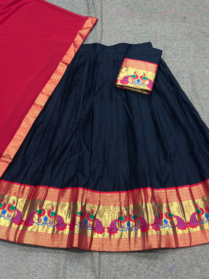 Black Kanchi Cotton Zari Weaving Work Semi-stitched Lehenga Choli with Dupatta