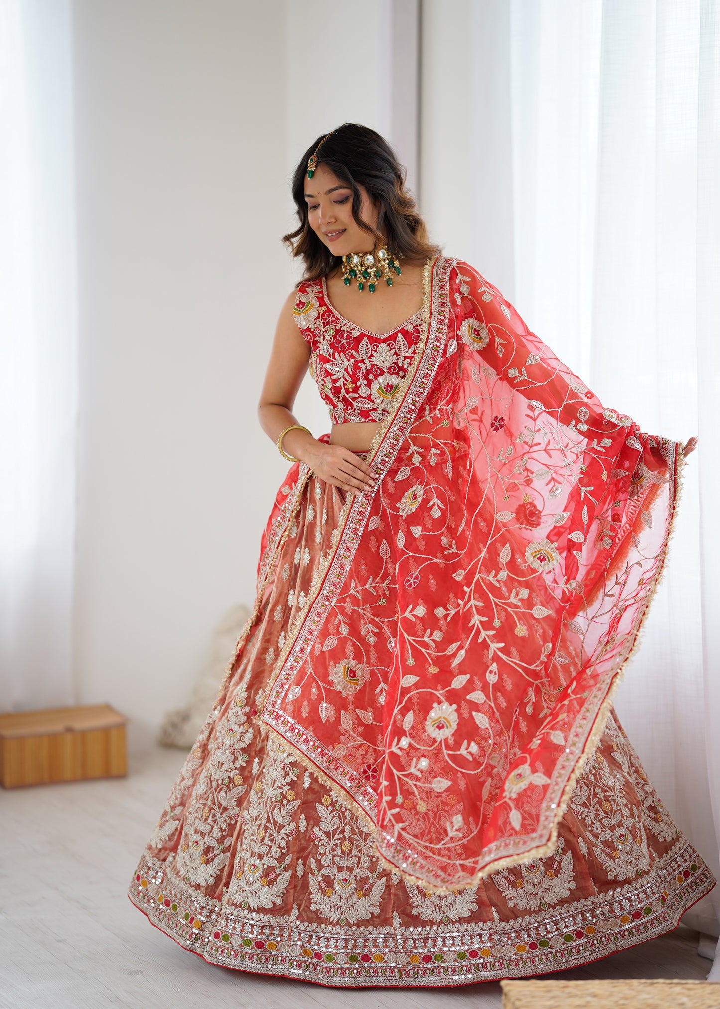 Traditional  Designer Lehenga Choli with Intricate Embroidery Orange