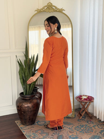Women Gorgeous Embroidery Rayon Fabric with Straight Kurta, Pant and Dupatta Set