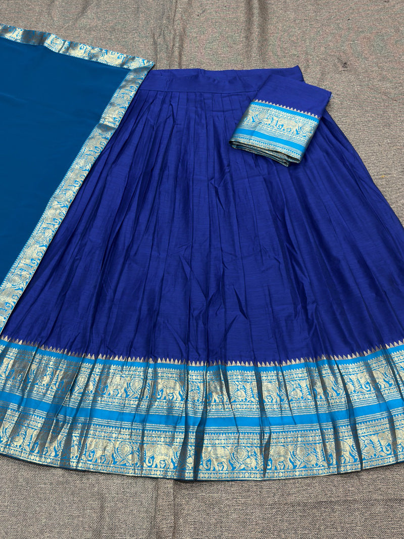Blue Kanchi Cotton Zari Weaving Work Semi-stitched Lehenga Choli with Dupatta