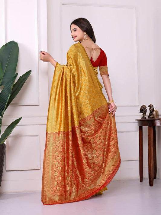 Yellow Color Art Silk Fabric Woven Designer Traditional Rich Saree