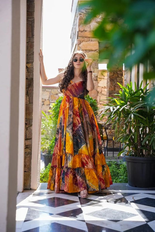 Party wear readymade muslin gown collection digital printed work  Multi