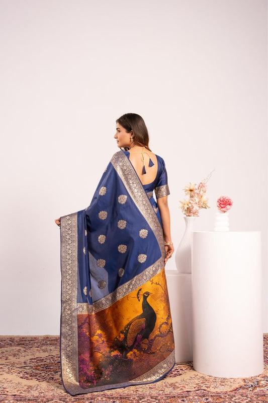 Blue Color Banarasi Silk Fabric Designer Partywear Saree