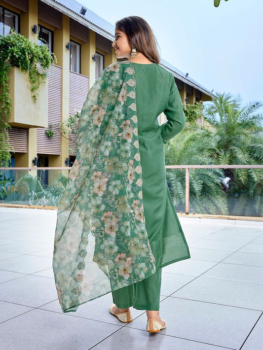 Green Color Stylish Partywear Readymade Ethnic Suit