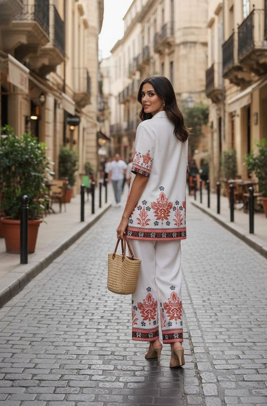 White Color Cotton Fabric Graceful Co-ord Set For Trendy Girls