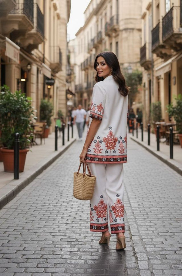 White Color Cotton Fabric Graceful Co-ord Set For Trendy Girls