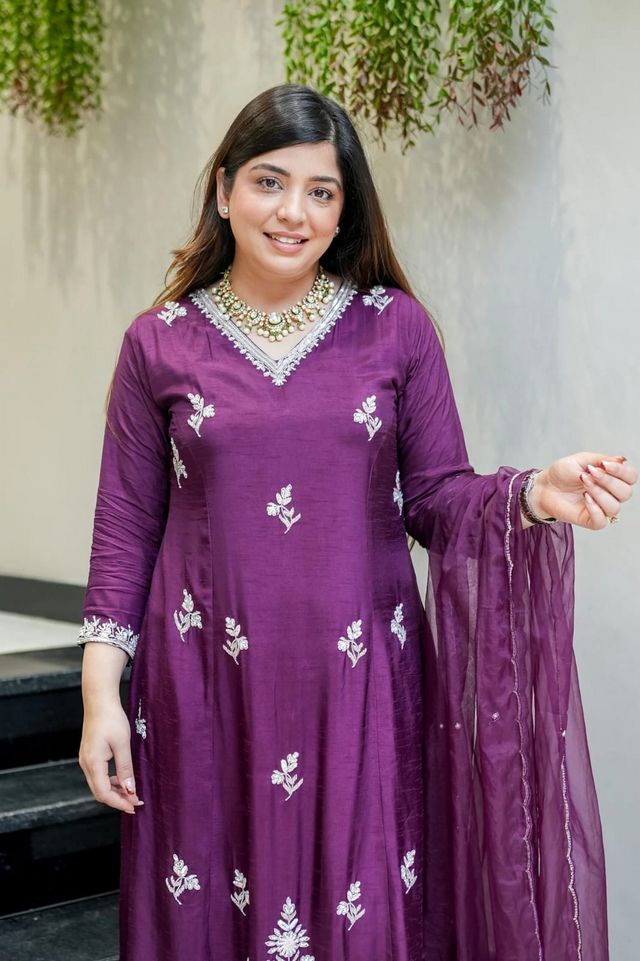 Wine Color Beautiful Readymade Dress On Muslin Fabric For Graceful Girlie Looks