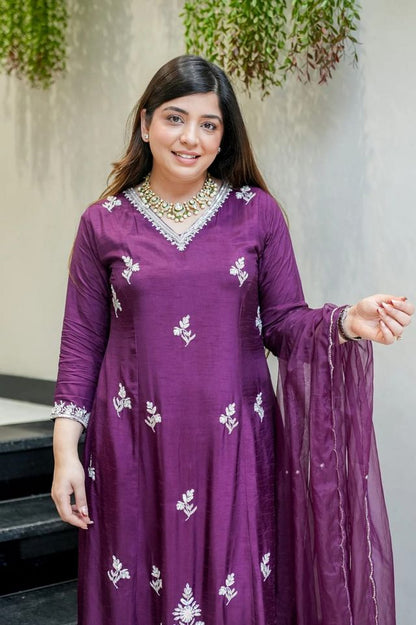 Wine Color Beautiful Readymade Dress On Muslin Fabric For Graceful Girlie Looks