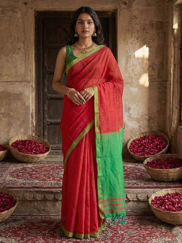 Red Color Stylish Cotton Woven Designer Partywear Saree