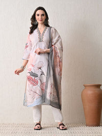 Grey Color Linen Fabric Designer Partywear Readymade Suit