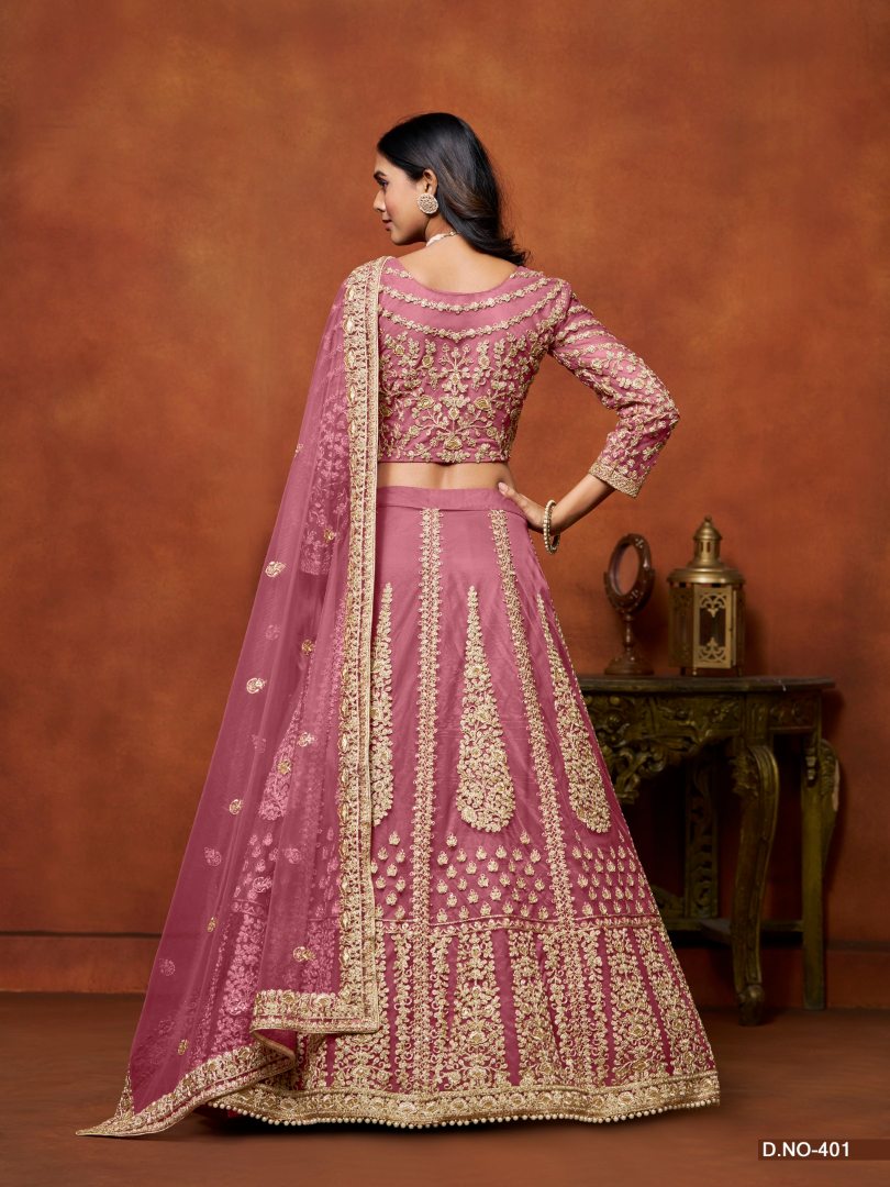 Pink Embroidered Net Designer Lehenga With Blouse
