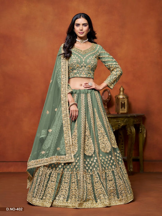 Light_Green Embroidered Net Designer Lehenga With Blouse