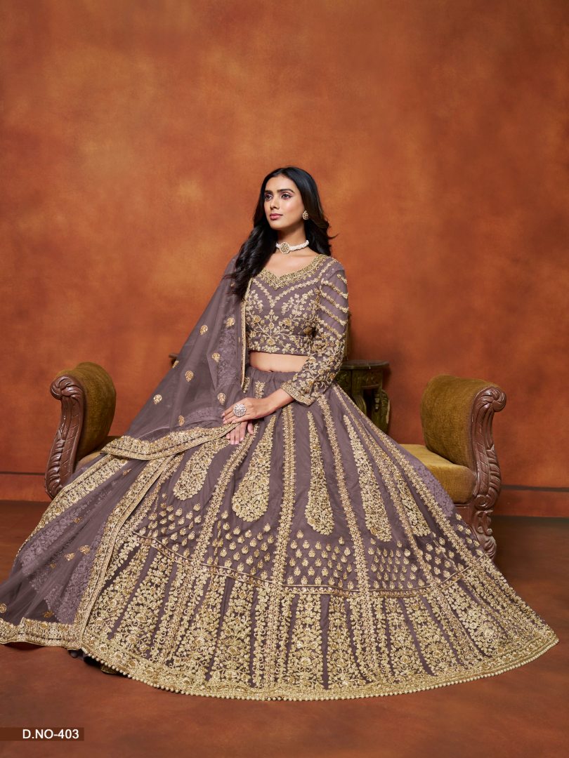 Purple Embroidered Net Designer Lehenga With Blouse
