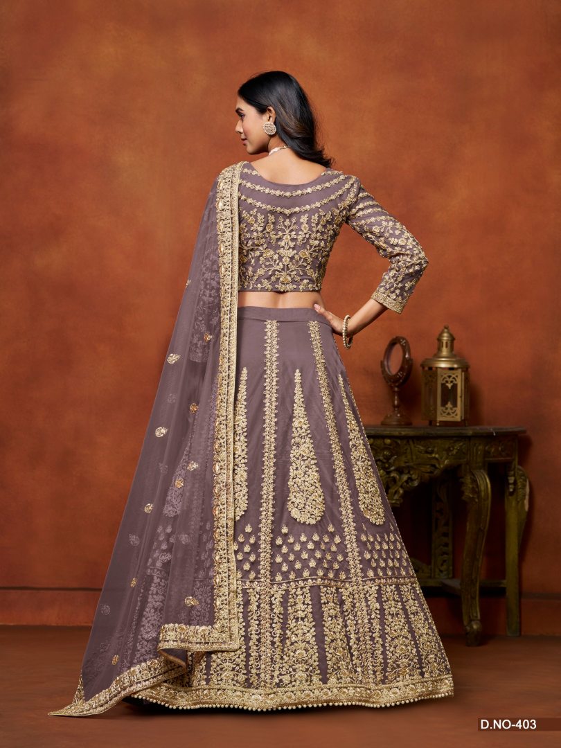 Purple Embroidered Net Designer Lehenga With Blouse
