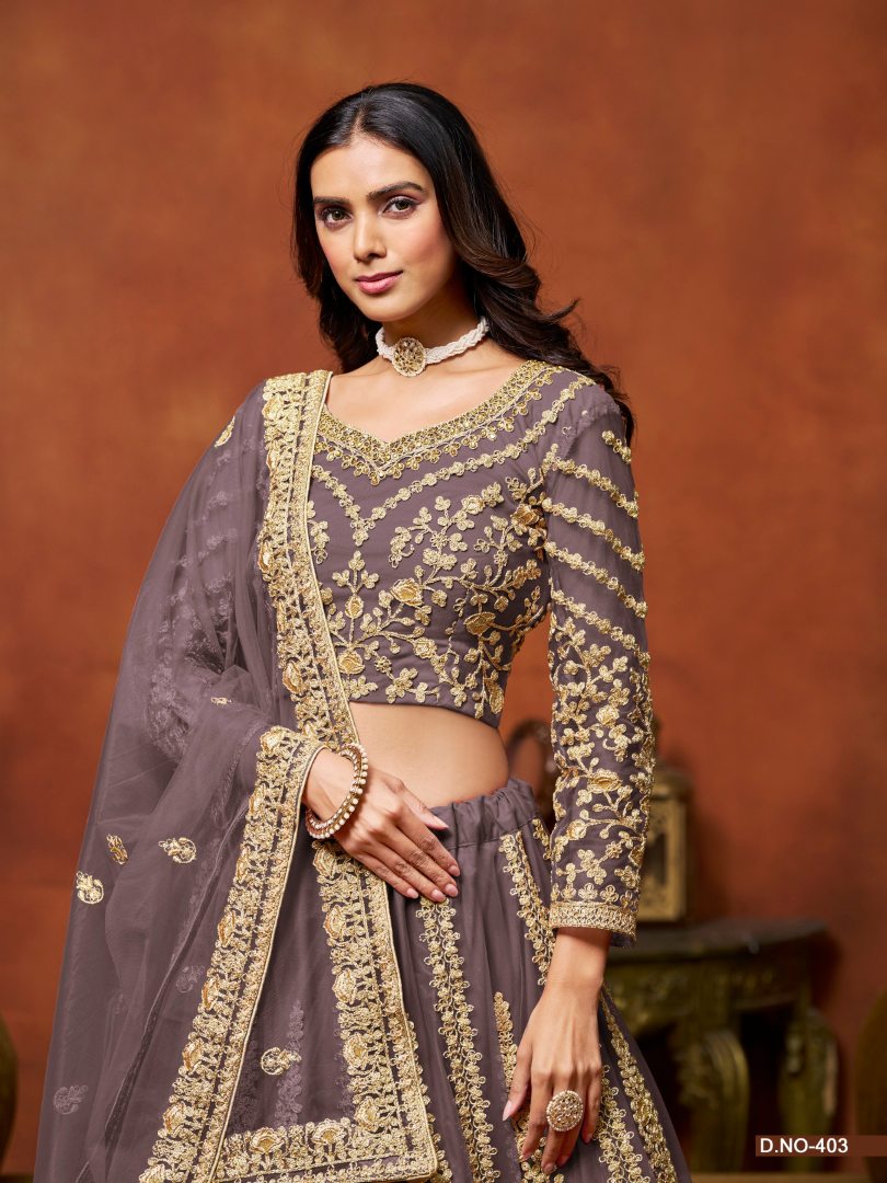Purple Embroidered Net Designer Lehenga With Blouse