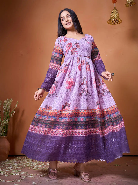 Light Purple Designer Kurti Elegant Ethnic Wear