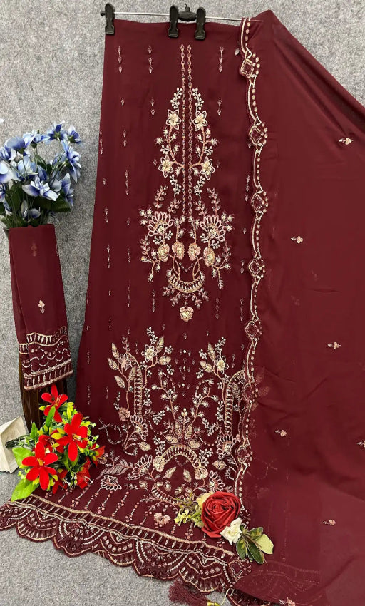 Fox Georgette Semi Stiutched Suit with Embroidery Sequence Work