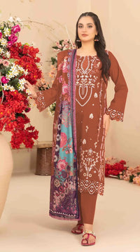 Orange Cambric Cotton Semi Stitched Suit with Embroidered & Khatli Work