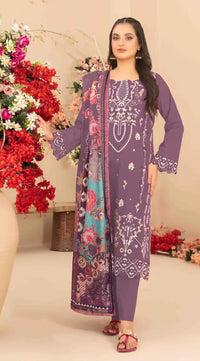 Purple Cambric Cotton Semi Stitched Suit with Embroidered & Khatli Work