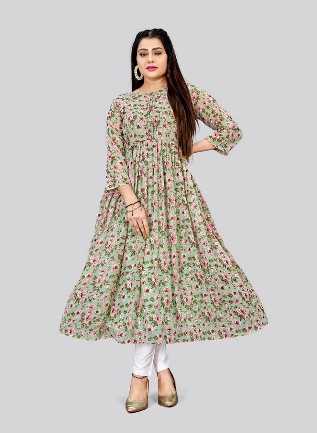 Pista Color Georgette Fabric Readymade Kurti For Ethnic Festive Looks