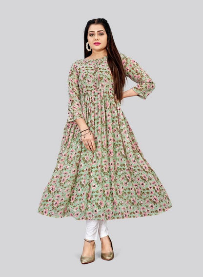 Pista Color Georgette Fabric Readymade Kurti For Ethnic Festive Looks