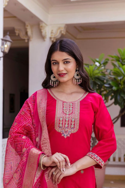 Pink Color Viscose Chanderi Fabric Beautiful Partywear Dress For Girls