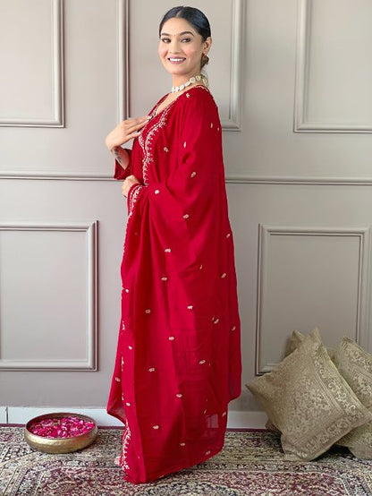 Women's Vichitra Silk Fabric Alia Cut Kurta, Palazzo and Dupatta Set