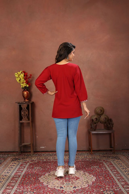 Maroon Color Rinkal Cotton Fabric Formal Looking Casual Short Kurta