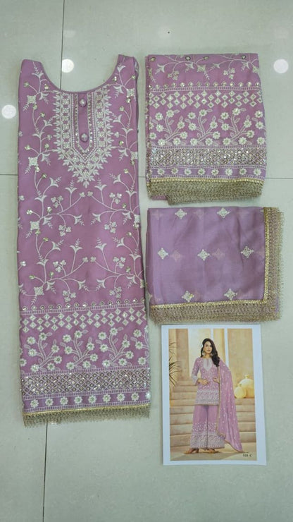 Pink Georgette All Over Cotton Thread & Sequins Work Palazzo Sets Size upto 44