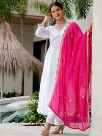 Women's Gorgeous Embroidery Chandrei Fabric Straight Kurta, Pant and Dupatta Set 463