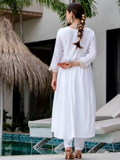 Women's Gorgeous Embroidery Chandrei Fabric Straight Kurta, Pant and Dupatta Set 463