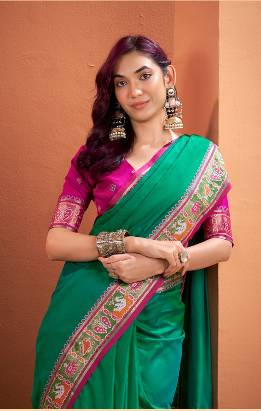 Green silk zari weaving with classic patola saree With blouse