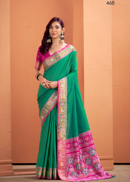 Green silk zari weaving with classic patola saree With blouse
