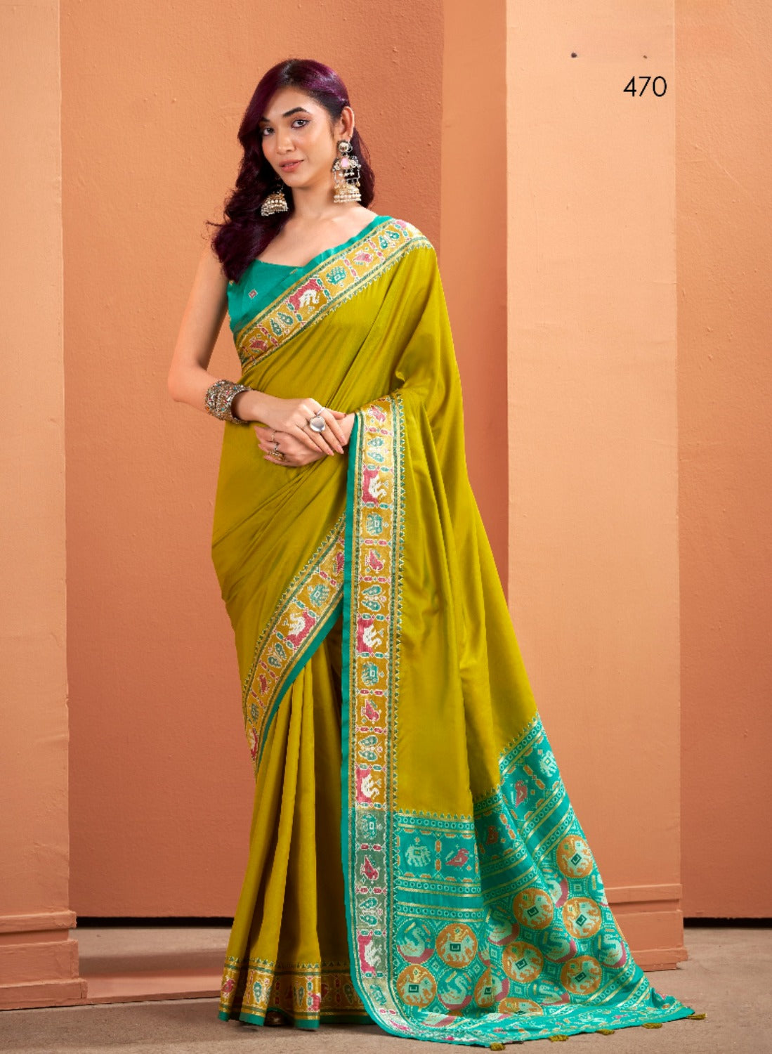 Mustard silk zari weaving with classic patola saree With blouse