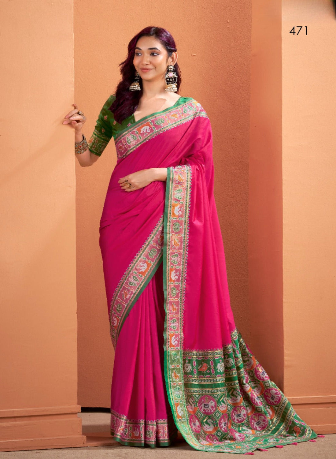 Magenta silk zari weaving with classic patola saree With blouse