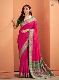 Magenta silk zari weaving with classic patola saree With blouse
