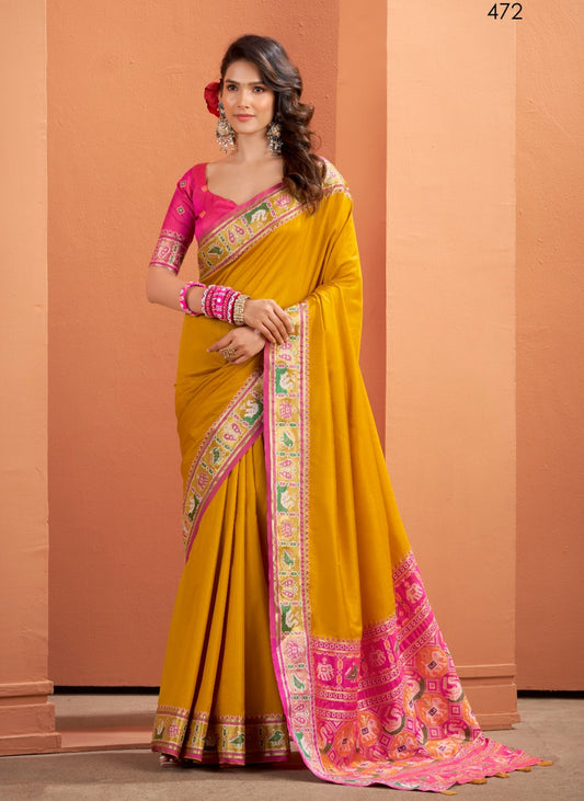 Yellow silk zari weaving with classic patola saree With blouse