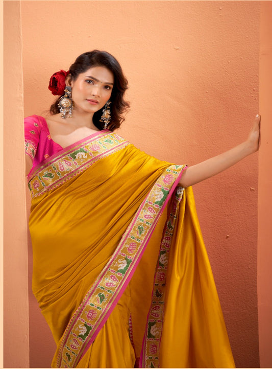 Yellow silk zari weaving with classic patola saree With blouse