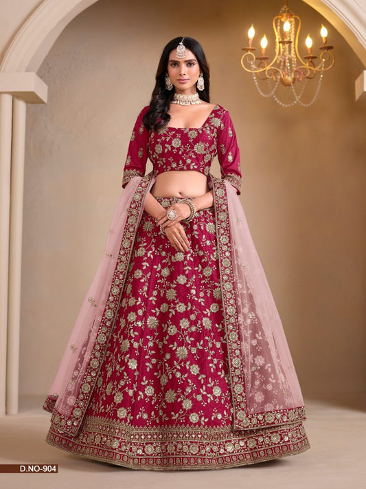 Red Art Silk Designer Lehenga With Blouse