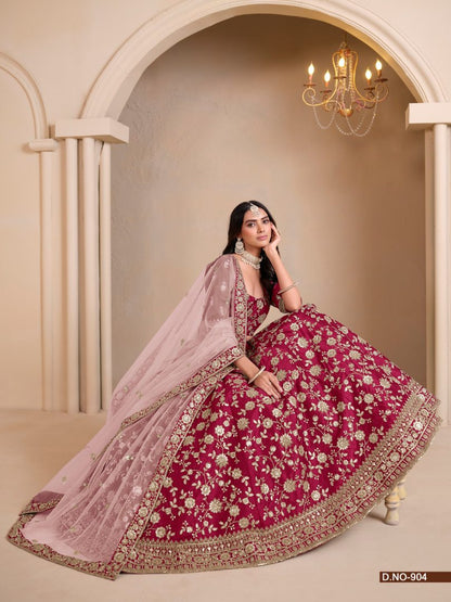Red Art Silk Designer Lehenga With Blouse