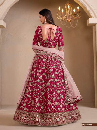 Red Art Silk Designer Lehenga With Blouse