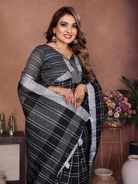 Black Weaving Linen Cotton Saree With Blouse