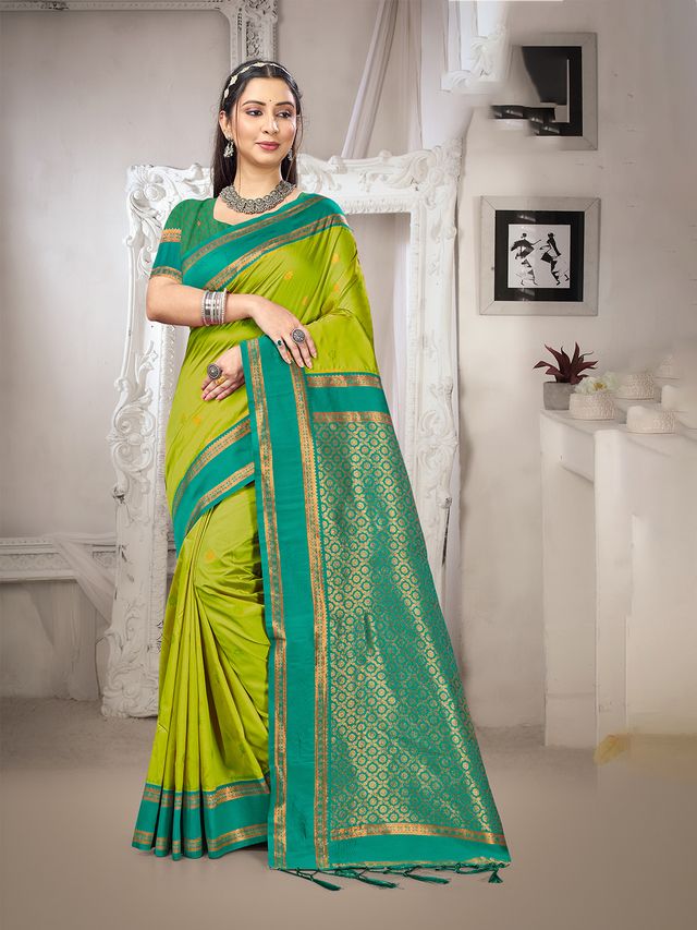 Olive Green Color Silk Blended Woven Designer Ethnic Partywear Saree