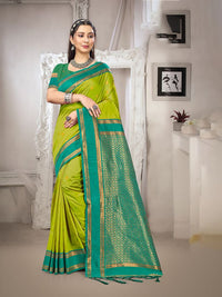 Olive Green Color Silk Blended Woven Designer Ethnic Partywear Saree