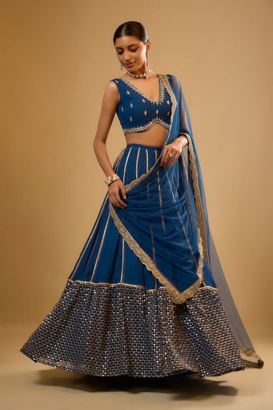 Leheriya Style Lehenga Choli with Embroidered Dupatta EL-603-ROYALBLUE