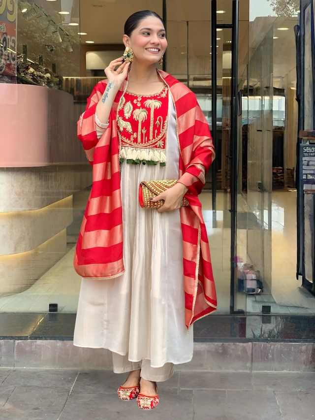 Red Color Beautiful Silk Fabric Designer Ceremonial Readymade Suit