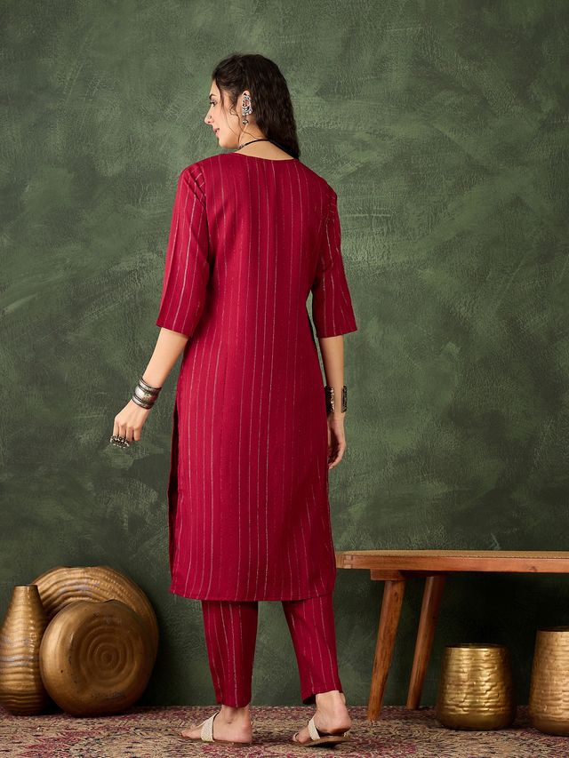 Maroon Color Cotton Silk Blend Beautiful Stylish Tendy Top Bottom Set