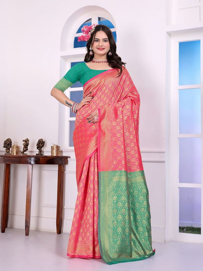 Pink Color Art Silk Fabric Woven Designer Traditional Rich Saree
