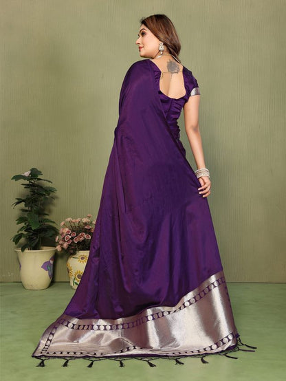 Violet Color Satin Silk Fabric Ethnic Woven Lagdi Pallu Designer Saree