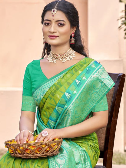 Olive Color Pochampalli Silk Fabric Woven designer Ethnic Partywear Saree